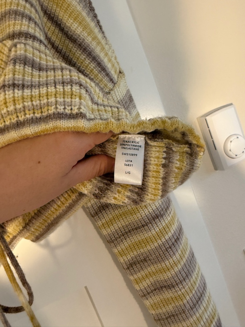 Elan Cropped Striped Crewneck Sweater in Yellow, Brown & Cream - Picture 3 of 3